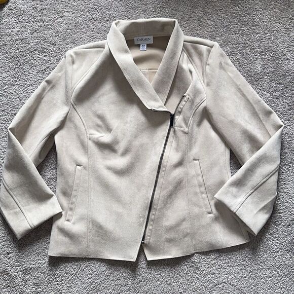 Carmen Marc Valvo Faux Suede Drape Moto Jacket! - Picture 9 of 13